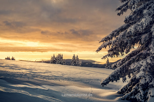 Sonnenaufgang über verschneitem Tal