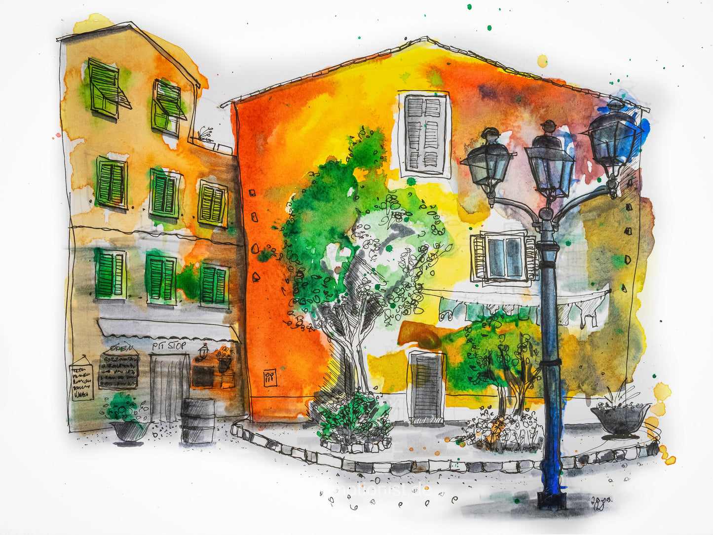 Charakterlinien: Urbane Impressionen in Aquarell - Elba Kirchplatz