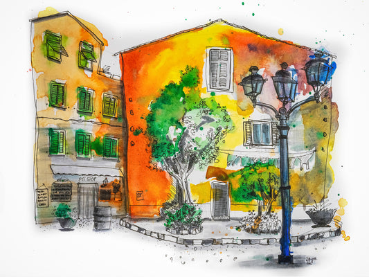 Charakterlinien: Urbane Impressionen in Aquarell - Elba Kirchplatz